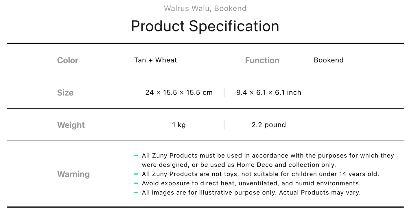 Zuny Walrus Walu (Bookend)