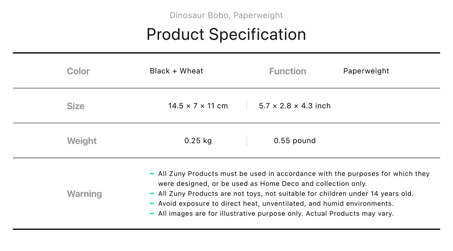 Zuny Dinosaur Bobo Black+Wheat (Paperweight)