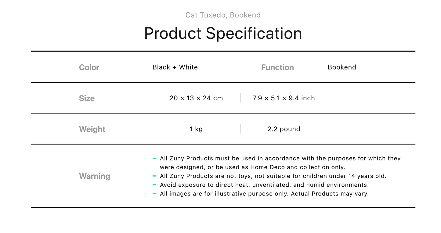 Zuny Cat Tuxedo (Bookend)