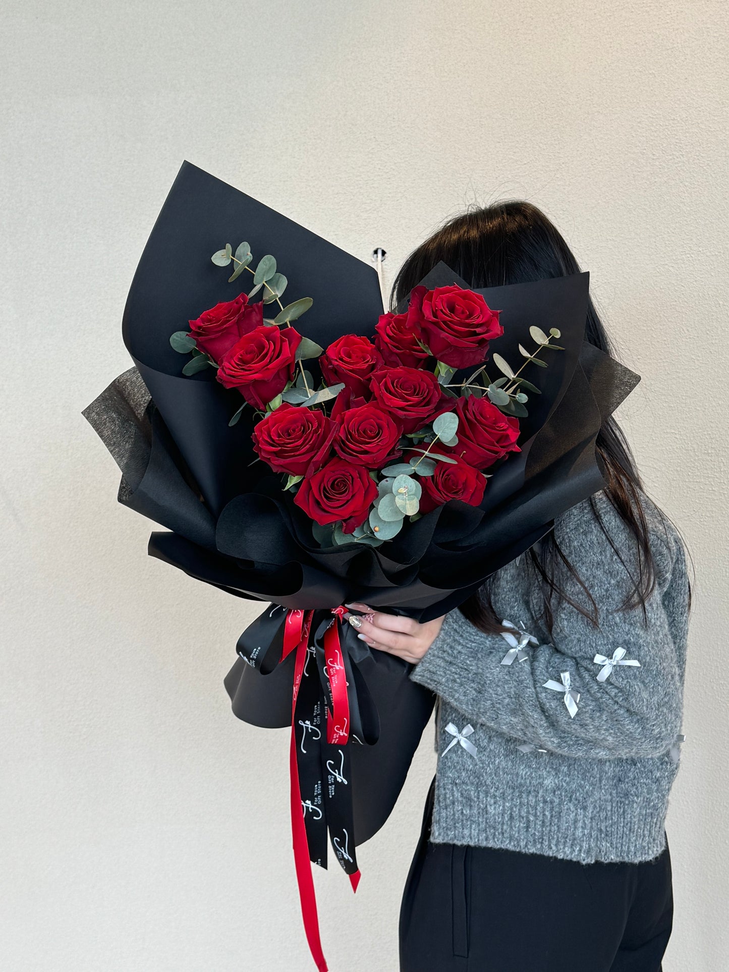 Pure Love - Red Roses with Eucalyptus Leaves (Different Sizes Available)