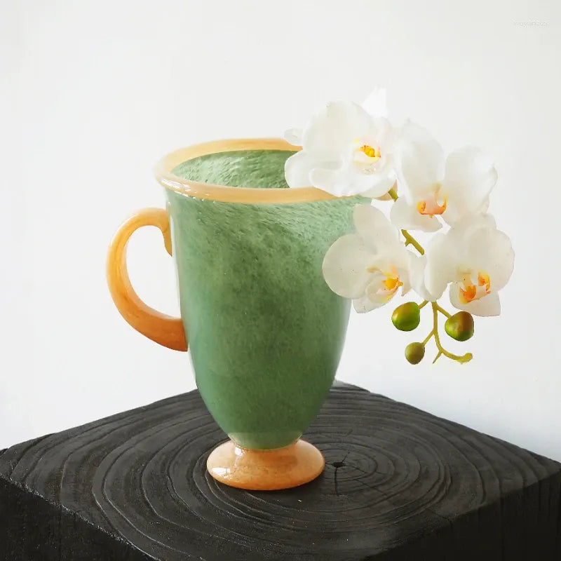 Emerald Oasis Milk Jade Glass Vase with Handle