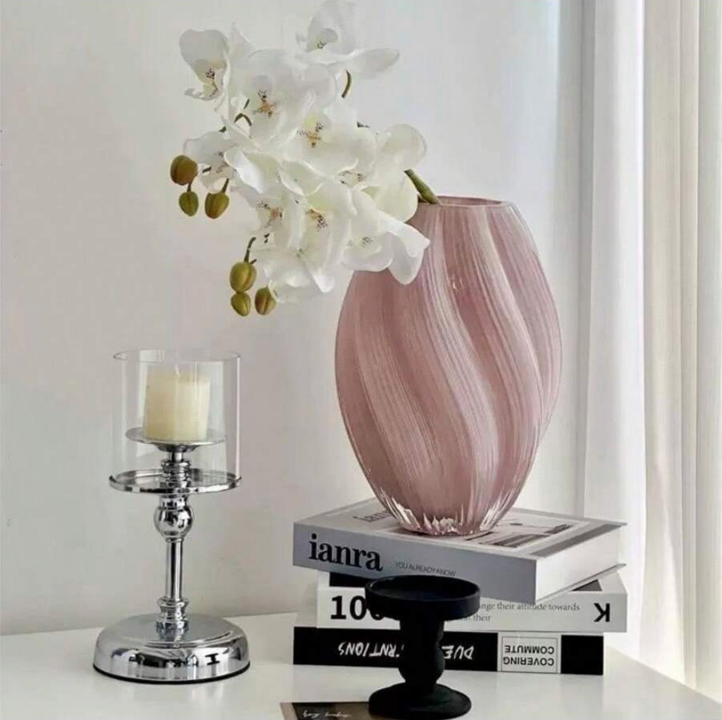 Dusty Pink Oval Spiral Vase - Tall