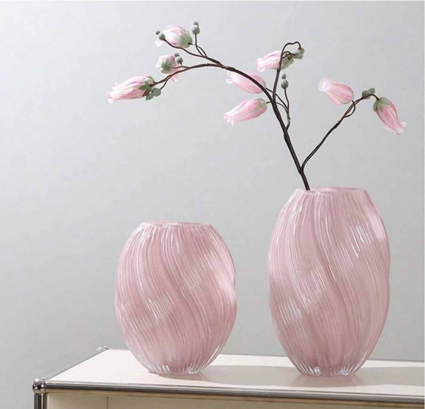 Dusty Pink Oval Spiral Vase - Short