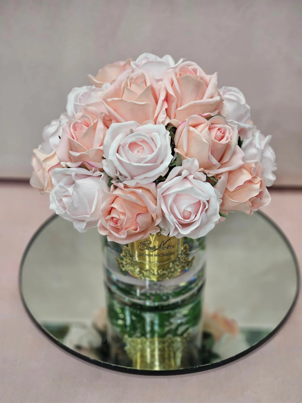 Cote Noire Luxury Grand Rose Bud Bouquet - Mixed Pink - Gold Badge