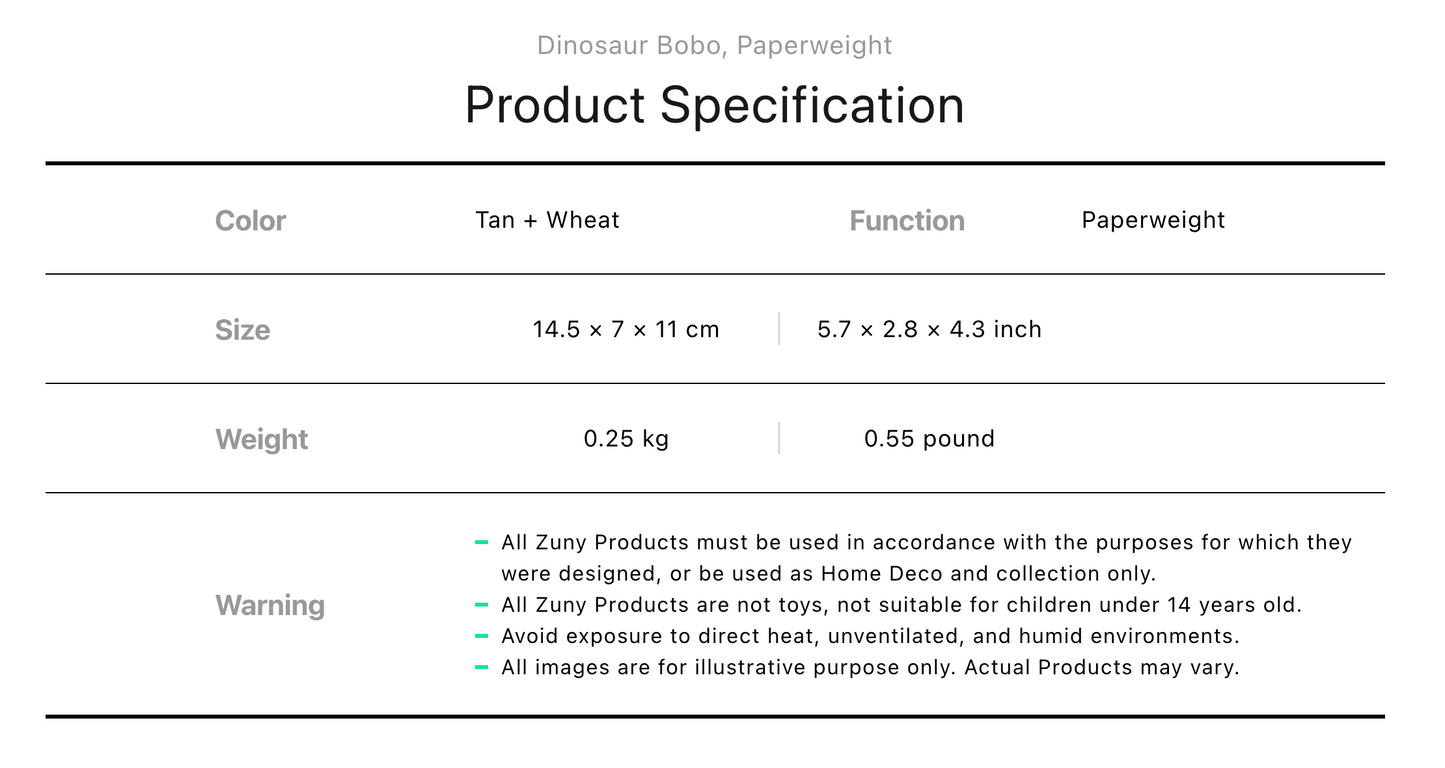 Zuny Dinosaur Bobo Tan (Paperweight)