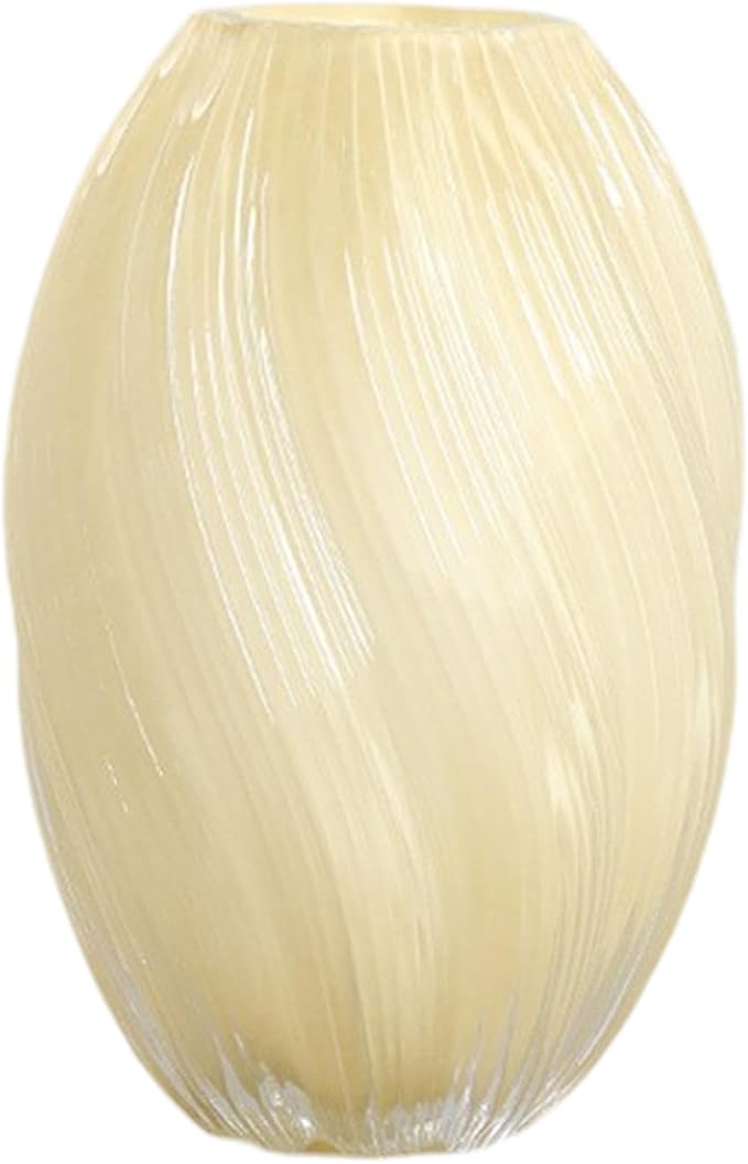 Light Cream Yellow Oval Spiral Vase - Tall