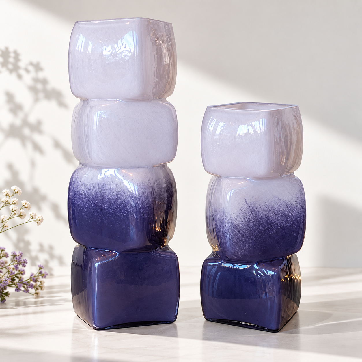 Lavender Block Glass Vase