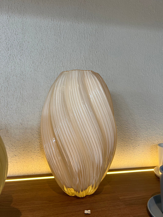 Light Cream Yellow Oval Spiral Vase - Tall