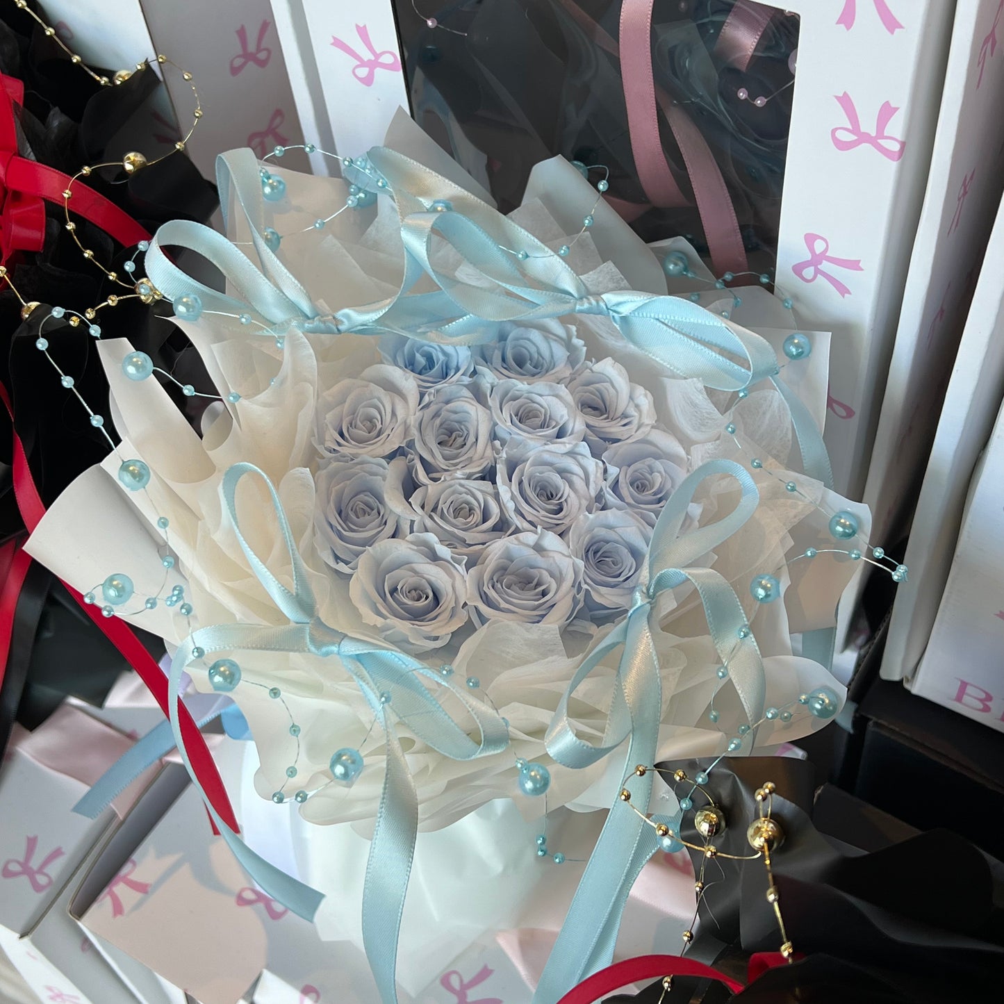 Small Rose Preserved Flower Round Bouquet (Different Colours Available)