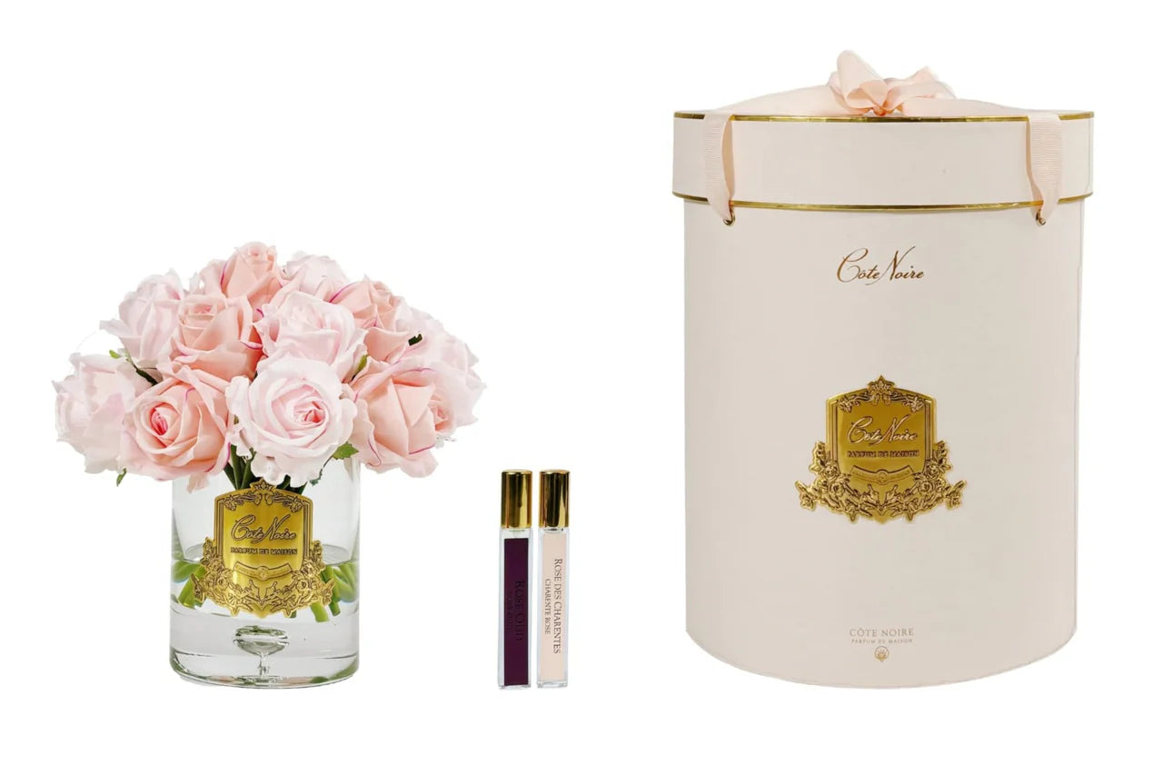 Cote Noire Luxury Grand Rose Bud Bouquet - Mixed Pink - Gold Badge