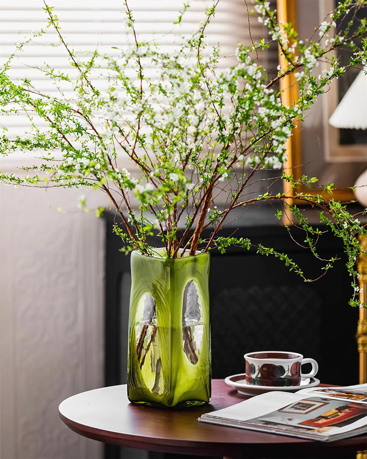 Wabi-sabi Olive Green Glass Vase