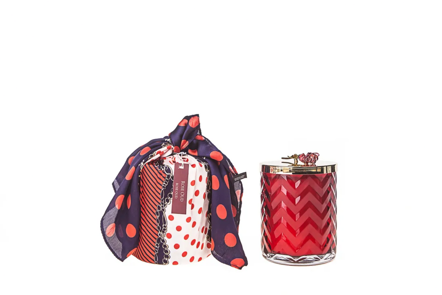 Cote Noire Scented Herringbone Candle (with Scarf & Brooch) - Rose Oud