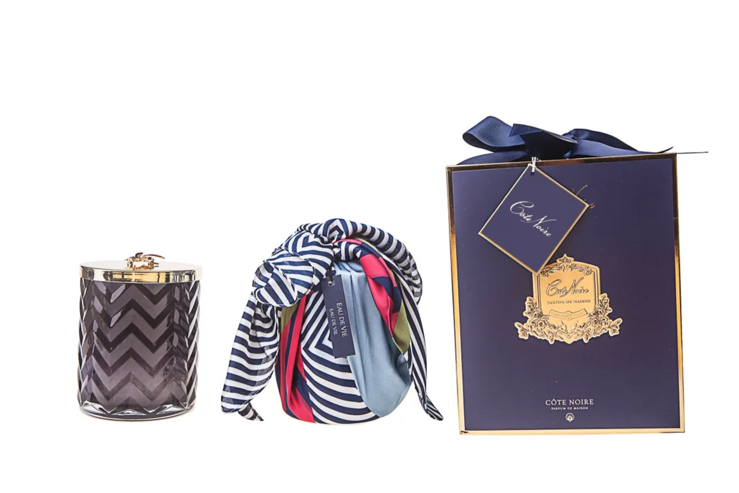 Cote Noire Scented Herringbone Candle (With Scarf & Brooch) - Eau De Vie