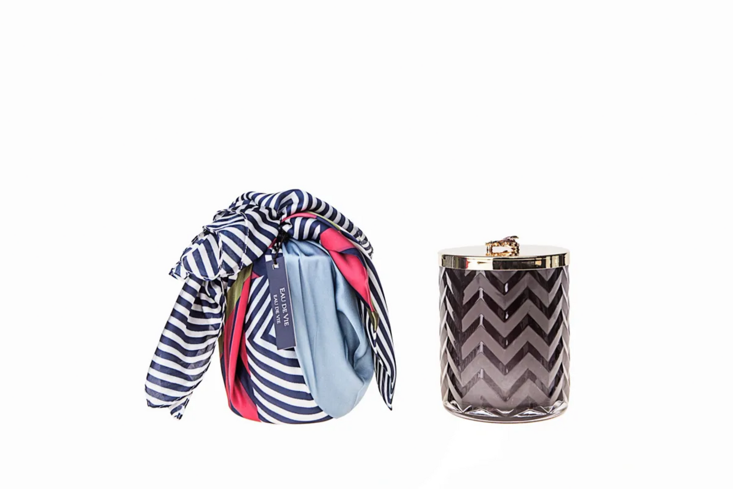 Cote Noire Scented Herringbone Candle (With Scarf & Brooch) - Eau De Vie