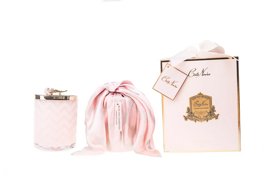 Cote Noire Scented Herringbone Candle (with Scarf & Brooch) - Charente Rose