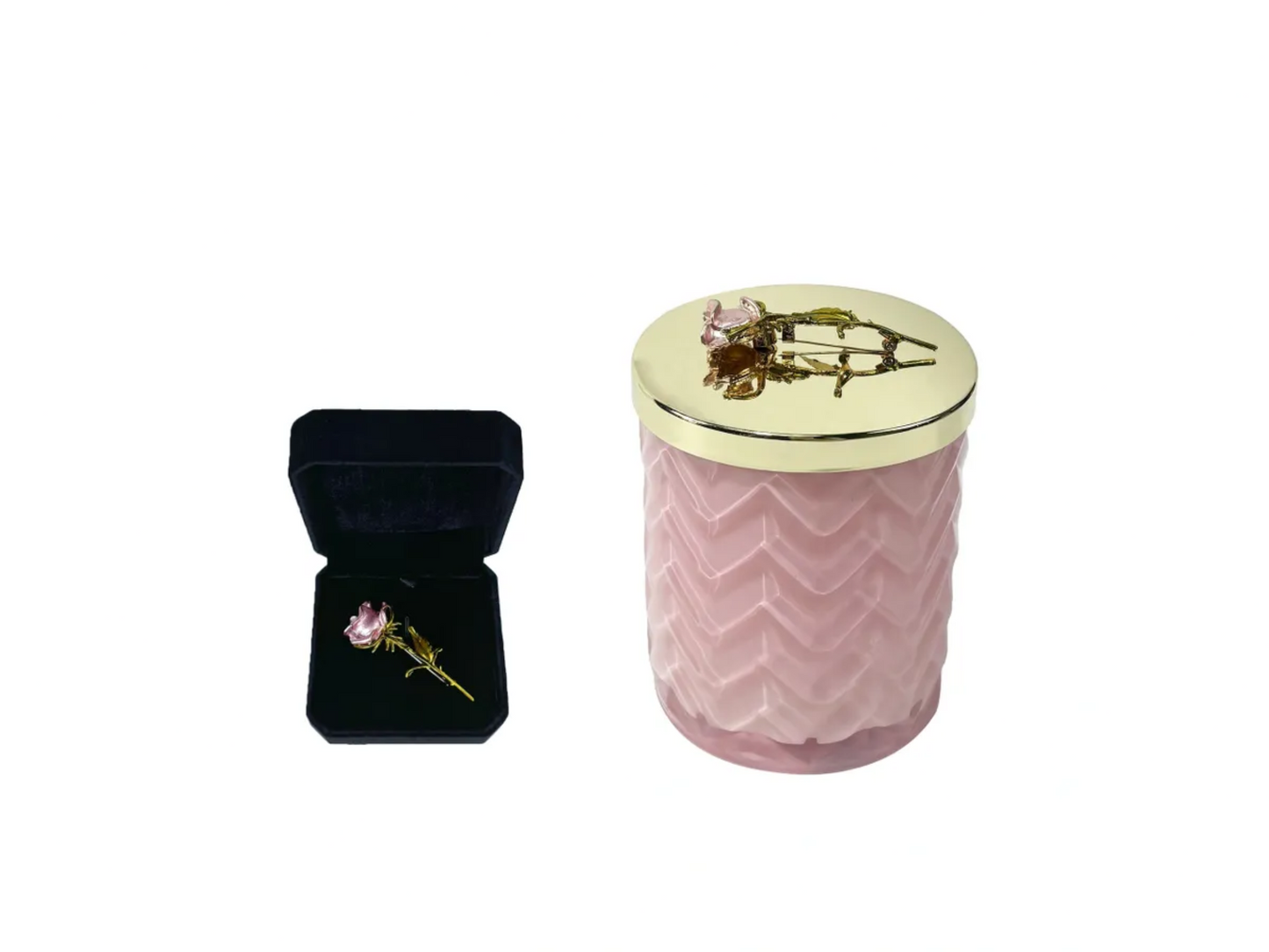 Cote Noire Scented Herringbone Candle (with Scarf & Brooch) - Charente Rose