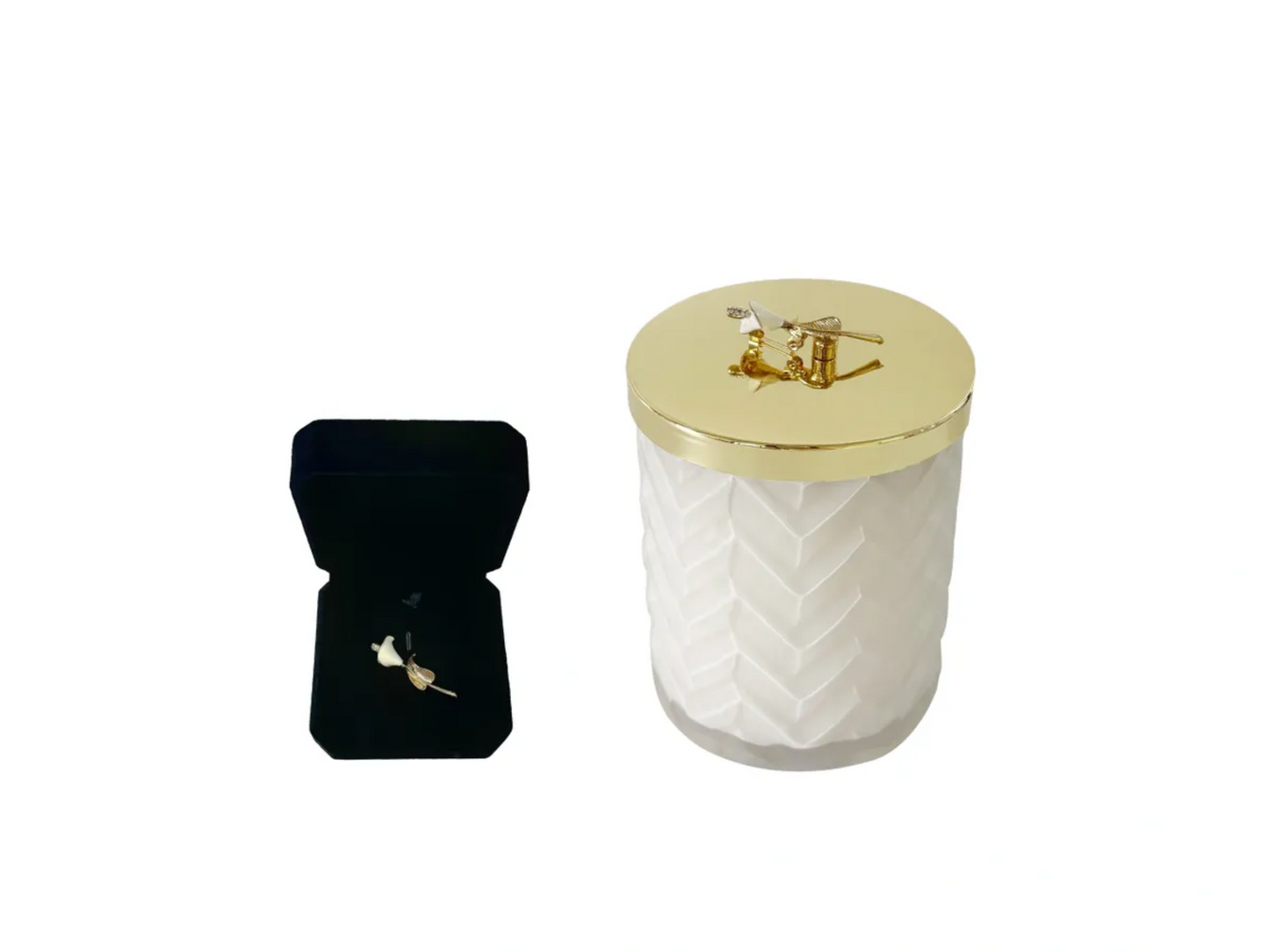 Cote Noire Scented Herringbone Candle (with Scarf & Brooch) - LILY FLOWER