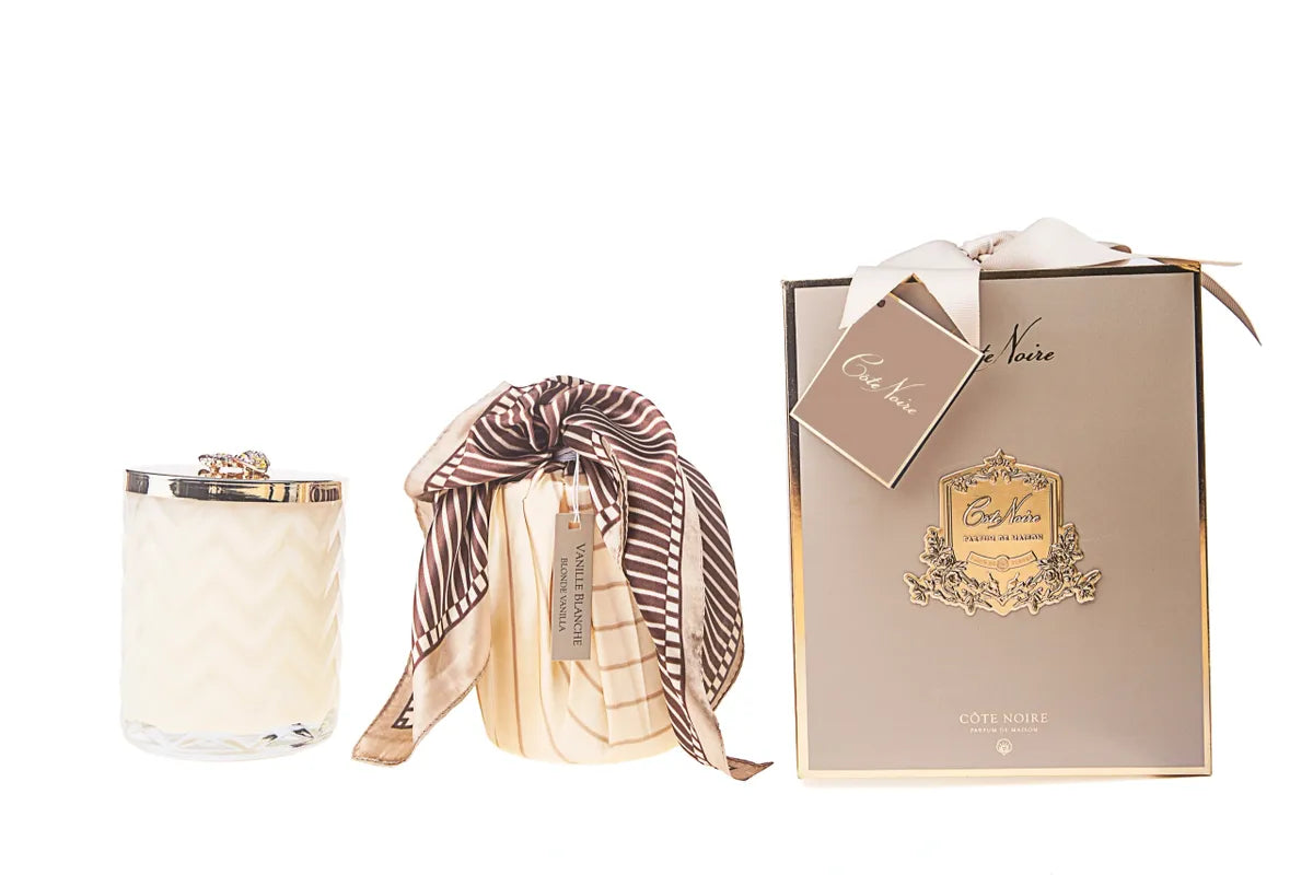 Cote Noire Scented Herringbone Candle (with Scarf & Brooch) - BLONDE VANILLA