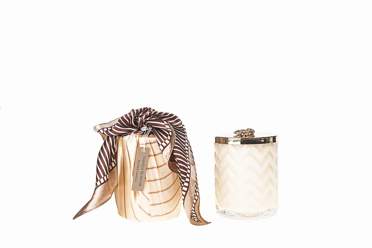 Cote Noire Scented Herringbone Candle (with Scarf & Brooch) - BLONDE VANILLA