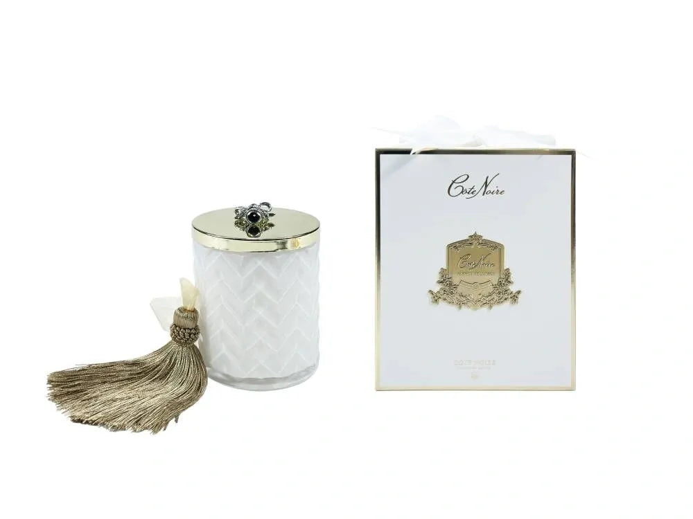 Cote Noire Scented Herringbone Candle (with Scarf & Brooch) - BURNT ORANGE & CORIANDER