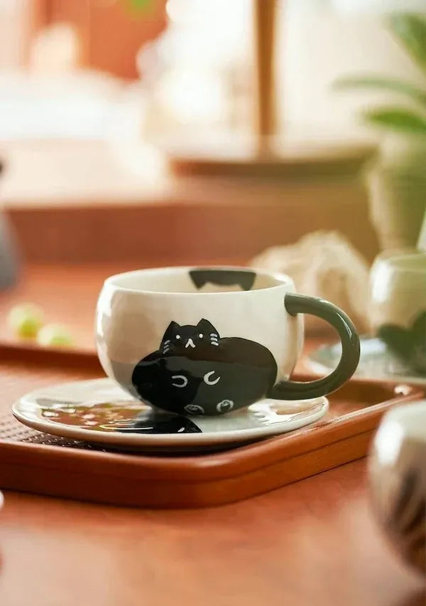 Japanese Black Cat Mug (coffee set)