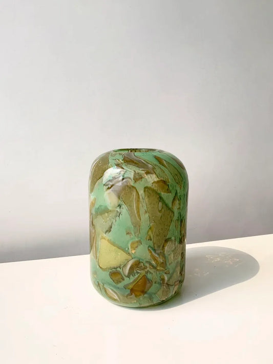 Stone Vintage Print Green Vase (Small)