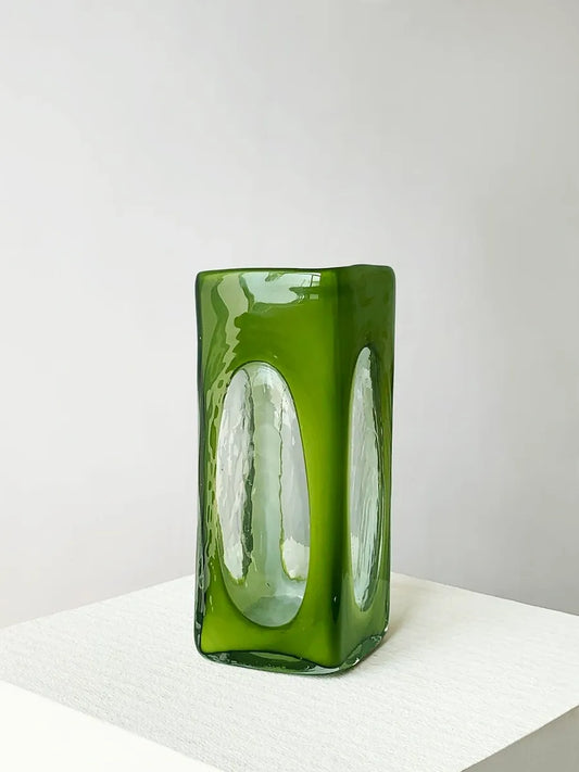 Wabi-sabi Olive Green Glass Vase