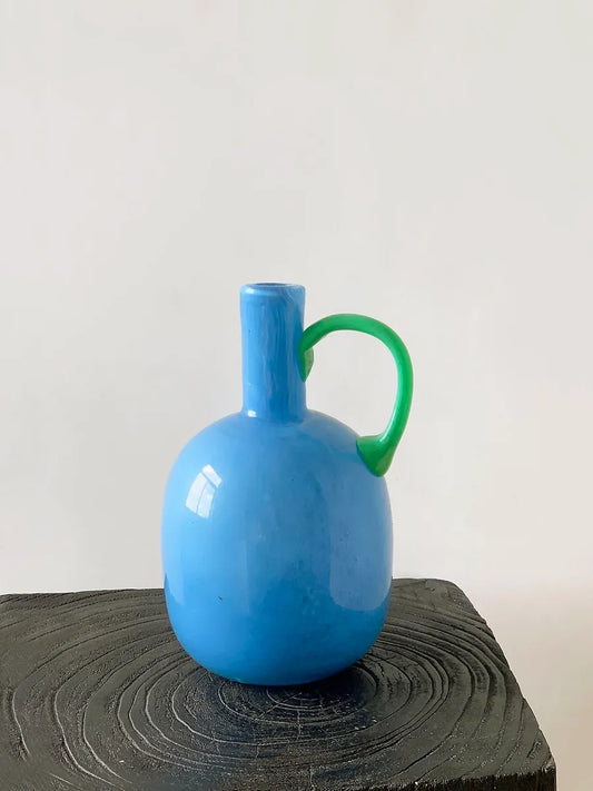 Chic French-Inspired Blue Glass Vase with Handle (Light Blue)