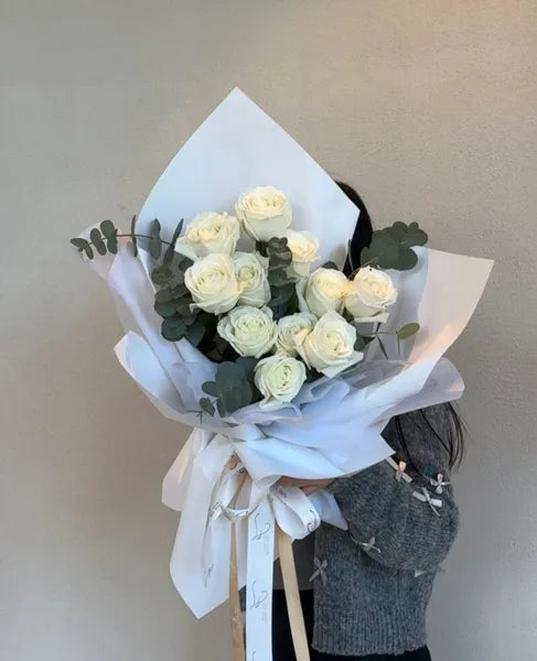 Pure Love - Roses with Eucalyptus Leaves (Different Sizes & Colours Available)